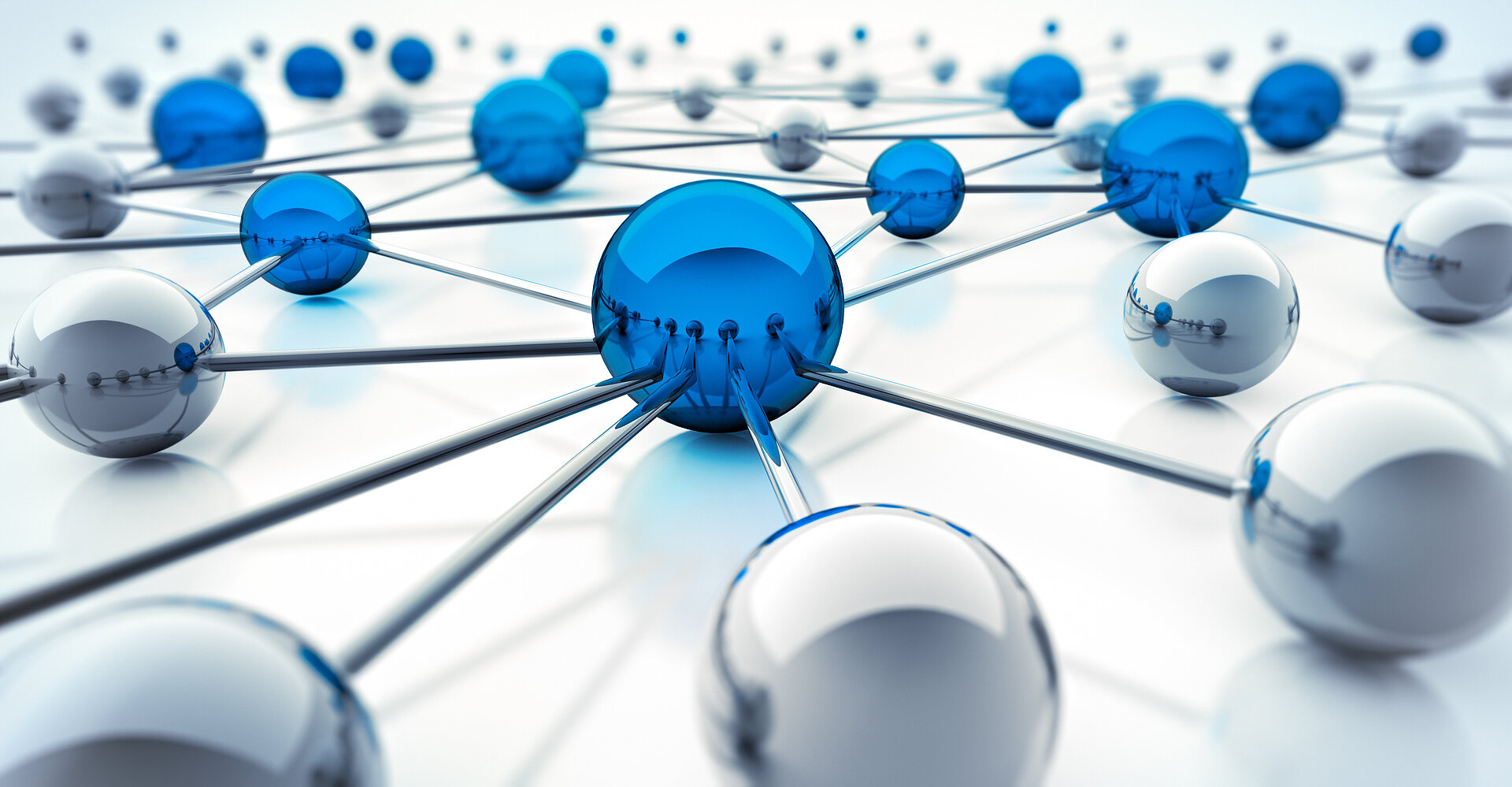 Mehrere Kugeln sind durch Linien verbunden.